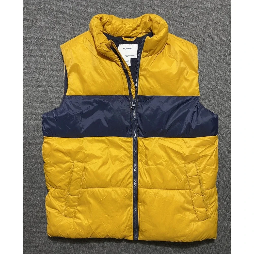 Old Navy Boys Gold Navy Blue Full Zip Puffer Vest Size L 10/12
